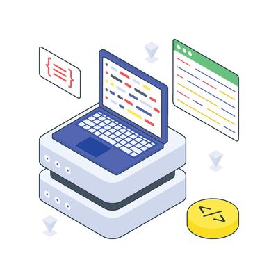 Server Programing isometric Colored illustration. E