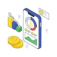Bitcoin Analysis isometric Colored illustration. vector