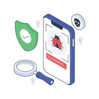 Bug Scan isometric Colored illustration. vector