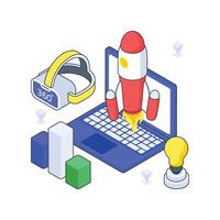 working on startup using VR tech isometric Colored illustration vector