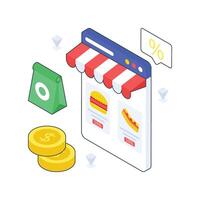 Online Food Discount isometric Colored illustration vector