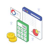 Accounting Software isometric Colored illustration. vector