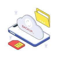 Cloud Data Backup isometric Colored illustration. vector