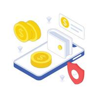 Digital Wallet isometric Colored illustration. vector