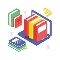 E Library isometric Colored illustration vector