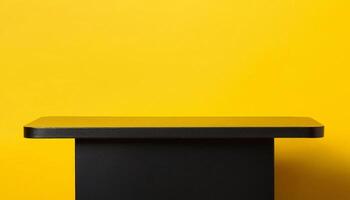 sleek black table with bright yellow background for modern and playful product display setups photo