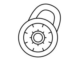 Hand drawn cute outline illustration closed combination lock. Flat protection tool sticker line art doodle. Safety code number icon. Reliability and trust in banking. Security system. Isolated. vector