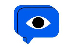 Hand drawn cute illustration of speech bubble with eye. Flat views number message doodle. Online notification. Social media popularity icon. Audience engagement. Follower reaction. Isolated. vector