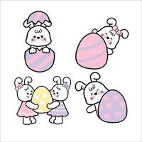 Set Cute Bunny with Easter Egg Illustration vector