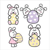 Set of Cute Bunny with Easter Egg Illustration vector