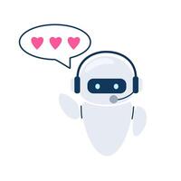 Chatbot writes a love message. Concept of love, help, support. Valentine's Day design. robot congratulates on February 14. vector