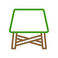 Whiteboard icon with green frame and brown stand. Concept of presentation, teaching, and learning. vector