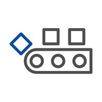 Conveyor belt icon with boxes. Concept of automation, production, and logistics. vector