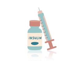 Concept of diabetes control, insulin injections. Insulin ampoule and special syringe for injection. vector