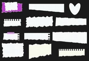 Scrapbook torn checkered note paper. Notebook sheet pieces with torn edges vector