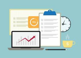 Business analysis and progress report presentation simple flat illustration design vector