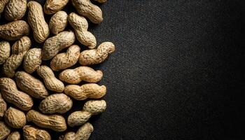 close-up view of fresh unshelled peanuts arranged on a textured surface for healthy snack concepts and rustic food photography photo