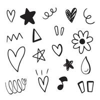 Doodle hand drawn with black line. Element of star, heart, roll and music. vector