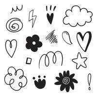 Doodle hand drawn with black line. Element of star, heart, spin and flower vector