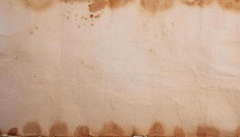 close-up of distressed parchment paper with brown stains, aged texture, and visible creases for vintage and antique design projects photo