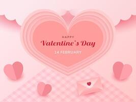 Happy Valentine's Day Poster or banner with heart shape and clouds on pink background. Promotion and shopping template or background for Love and Valentine's day concept. vector