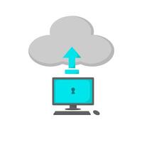 Flat Style Illustration of uploading data to big data, cloud computing. vector