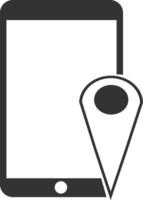 A tablet with a pin on it and a map pointer vector