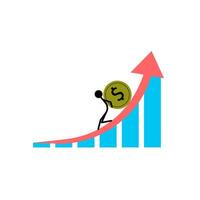 Illustration of work improvement, career growth, or performance to obtain the concept of success, progress, or challenge. someone is trying to push the coin up the chart. vector
