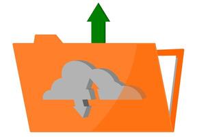 An orange folder with a cloud and arrow vector