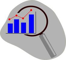 A magnifying glass with a bar chart on it vector