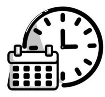A black and white clock and calendar icon vector
