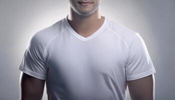 close-up of a blank white t-shirt with clean texture and neutral background for apparel mockups and branding designs photo