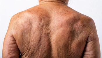 macro image of loose skin on the back showing wrinkles folds and signs of aging with natural texture in isolated white background photo