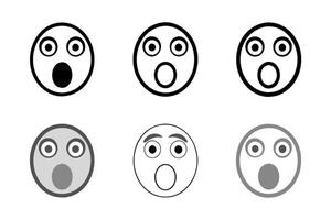 surprised emoji face with bold outlines showing astonishment and amazement, line art icon set vector