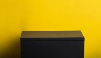 modern black table with a bold yellow background for playful and vibrant product presentations photo