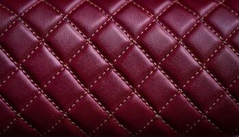 macro view of diamond-stitched burgundy leather with fine texture and glossy finish for luxury design photo