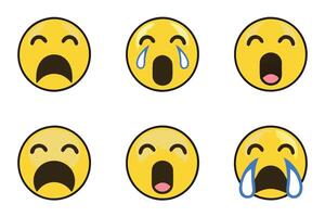 Minimalistic crying emoji design featuring flowing tears and expressive details for digital media and emotional communication, line art vector