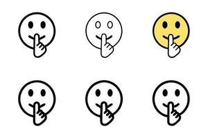 Shush gesture emoji icon set in line art style showing silent expressions with hands, smileys, and modern minimalistic graphics vector