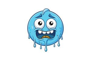 Cold weather emoticon with exaggerated icy features, wide grin, dripping effect, and frozen expression, blue themed cartoon vector