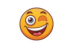 Bright yellow emoji with a winking expression, tongue out and cheerful grin, symbolizing fun, humor, and digital messaging emotions vector