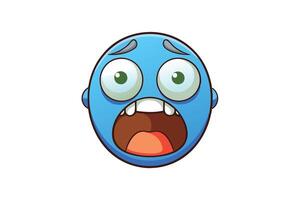 Blue emoji character with a terrified expression, wide eyes, and open mouth in a humorous cartoon style vector