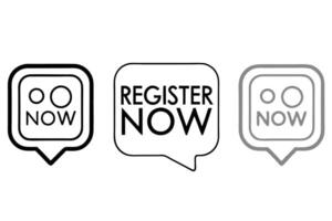 Minimalist register now icons in speech bubbles, monochrome and colorful designs for website buttons and promotional graphics line art icon set vector