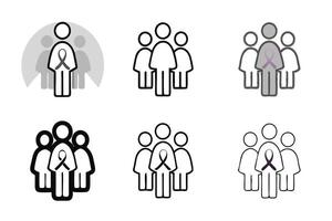 Simple and modern cancer ribbon icons with people figures, emphasizing health advocacy, awareness, and unity, world cancer day icon set vector