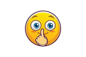 Cartoon emoji making a shushing gesture with a finger on its lips, expressing silence or secrecy, ideal for communication themes vector