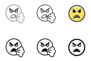 Collection of frustration themed emojis featuring bold outlines, steam elements, and intense expressions for digital use, line art vector
