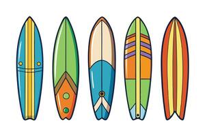 Vibrant surfboards with artistic patterns, featuring a mix of tropical and summer vibes for decor, design, or educational purposes vector