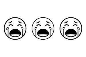 Loudly crying emoji face with tears streaming down and wide open mouth, perfect for expressing sadness or grief, line art vector