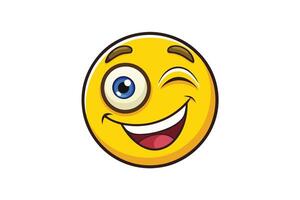 Bright yellow emoji face winking and smiling with a fun and animated style, ideal for emojis, apps, and creative projects vector