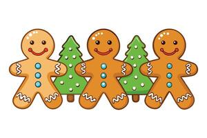 Delightful arrangement of gingerbread cookies with intricate frosting details and festive trees for Christmas joy vector