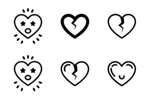 Creative icon set of broken hearts and emotional symbols with frowns, cracks, and colorful sparkles in modern minimalist style vector